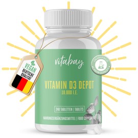 Vitabay - Vitamin D3 Depot 10000 IU - 240 Vegan Tablets - Vitamin D High Dose 10000 Vitamin D 10000 Vitamin D3 Capsules Vitamin D Tablets - Vit D Vitamin D Capsules Vit D3 Vitamin D3 10000