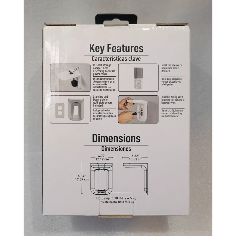 Sanus 1-Gang Specialty Size Outlet Shelf White Plastic Indoor Wall