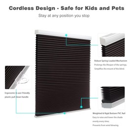 MYshade Blackout Cordless Cellular Shades Honeycomb Shades for Indoor Windows Room Darkening Blinds for Home Office Pull Down Window Shades Easy to Install 28 inch Wide, H50 Black Pleated Shades