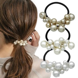 3Pcs Pearl Hair Ties Beaded Ponytail Holder Pearls Hair Scrunchies Decorative Stretchy Elastics Fancy Rubber Bands Hairbands Hair Accessories for Women Girls