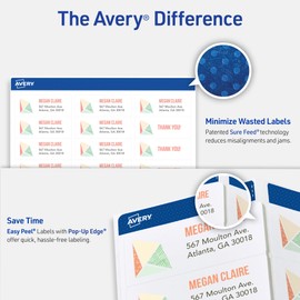 Avery Easy Peel Printable Address Labels with Sure Feed, 1" x 2-5/8" Customizable Stickers, White, 750 Blank Mailing Labels, Great for Mailing, Shipping, and More (18260)