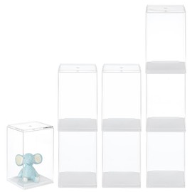 FINGERINSPIRE 8Pcs Figures Display Case 6.4x5.5x10.2cm Stackable Plastic Display Box Model Display Case with White Base Rectangle Clear Display Box Plastic Storage Showcase for Minifigures Collections