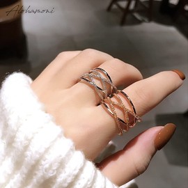 Aloha Moni Cubic Zirconia Multi-Line Cross Braided Design One Size Fits All 925 Silver Ring CZ Trinity Korea Orchan