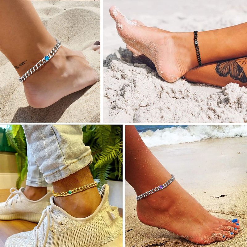 PROSTEEL Beach Anklet Black Cuban Chain Ankle Braclet Bracelet October