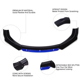 KEEPDSGN 4PCS Universal Car Front Bumper Lip Body Kit Splitter Spoiler Diffuser Protector with Adjustable 8"-11" Support Splitter Rods (Blue) - Gloss Black,Blue Tongue