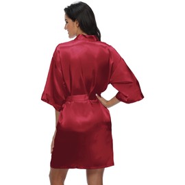 caringgarden Women's Satin Robe Short Kimono Bride Bridesmaid Bathrobe Silky Wedding Dressing Gown Soft Sleepwear
