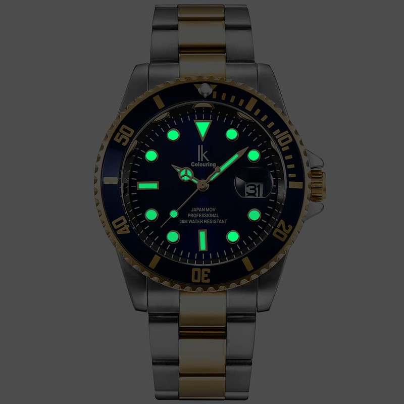 Alienwork IK Watch Men Women Calendar Metal Bracelet, Silver-navy/navy/metal band