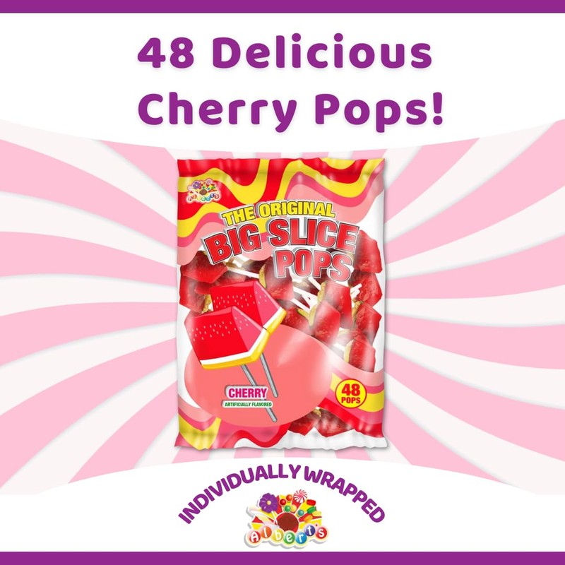ALBERT’S Big Slice Cherry Lollipops – 48 Count Bulk Pack