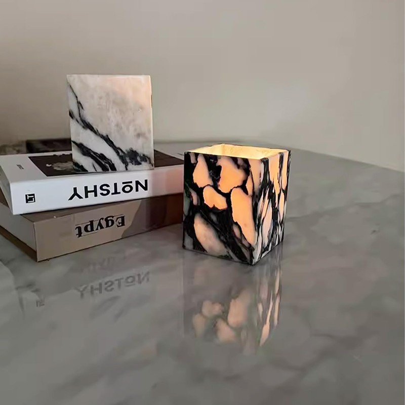 Artisanal Abode Natural Marble Pencil Pen Holder, Double Layer Desk