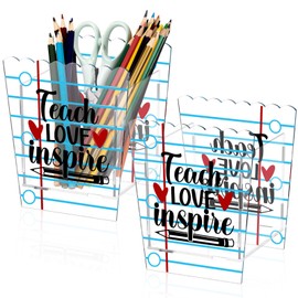 Sherr 2 Pcs Teacher Appreciation Gifts Bulk Teacher Pencil Holders Acrylic 5.91 x 5.12 x 3.94 Inch Desk Organizer Pencil Cup Containers for School Classroom Office Home Supplies Teacher Day Gift