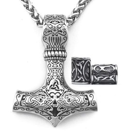 Gungneer Mjolnir Thor Hammer Pendant Norse Viking Stainless Steel Necklace