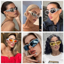 LASPOR Wrap Around Sport Sunglasses for Women Men Sport Shades Glasses Y2K Sunglasses, White Frame / Gold Lens, 148mm