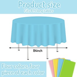 Whaline 16Pcs Pastel Color Plastic Tablecloth Green Blue Yellow Pink Round Table Cover Waterproof Table Cloth for Party Decoration Supplies, 84 Inch