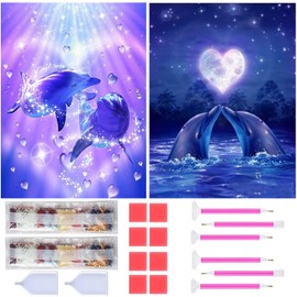 Diamond Art Kit Rinimie Diamond Art Dolphin Set of 2 Diamond Beads Painting Kit 5D Mosaic Art DIY Handmade Painting Craft Kit Diamond Painting All Over Application Type Artwork Home Decor 30x40cm