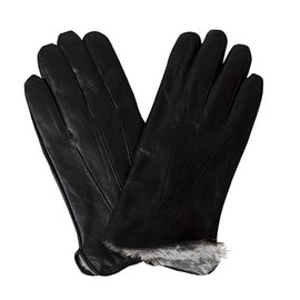 Bon Bonito Men's Rabbit Fur Lined Genuine Soft Black Leather Gloves (Large)