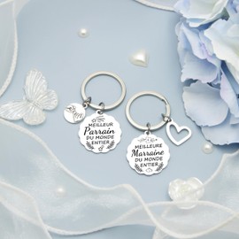 XQXQXZ 2 x Godfather and Godmother Keyring Gift for Men Gift Godfather Godmother Request Announcement Birth Christening Communion Gift Surprise Christmas Father's Day Mother's Day Silver, 2, L