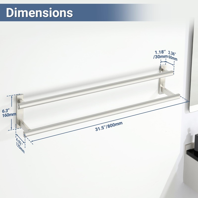 SAYAYO Double Towel Bar for Bathroom, 31.5 Inch Brushed Nickel