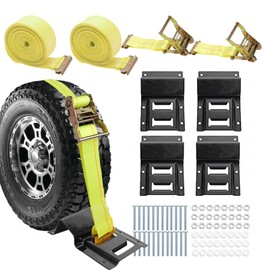 Allucky 1500LBS Wheel Chock Tie Down Kit for Trailer & Pickup Trucks - ATV, RZR, Lawn Mower, UTV Tie Down Straps -Heavy Duty Trailer Tire Straps System(2-Wheel Set)
