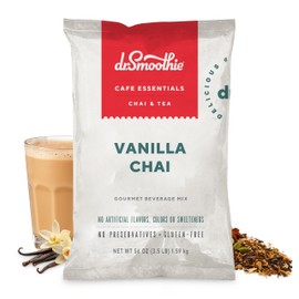 Dr. Smoothie Café Essentials Vanilla Chai – No Artificial Colors, Flavors, or Sweeteners – Shelf Stable – 58mg of Caffeine per Serving – Great for Hot, Iced, & Frozen Frappes (3.5 lb Bag, 26 Servings)
