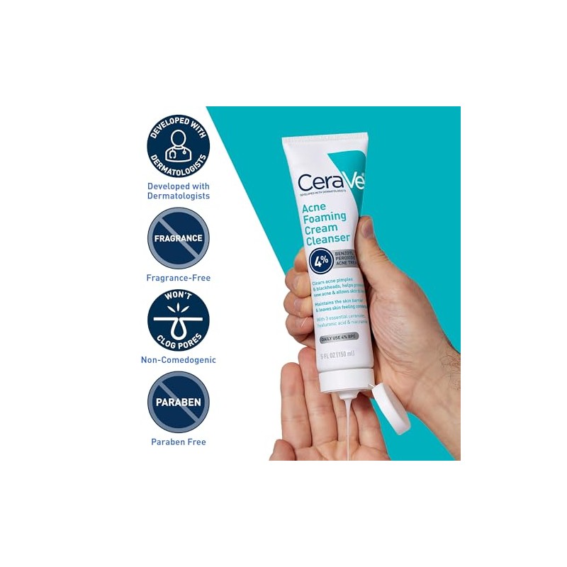 Limpiador Crema Espumosa Acné Cerave Jabón Facial Tratamiento Peróxido Benzoilo