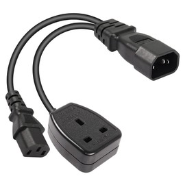 CERRXIAN 1FT C14 to C13 + UK Outlet Socket Y Splitter Power Cable,IEC 320 C14 Male to C13+UK Female AC Conversion Cable