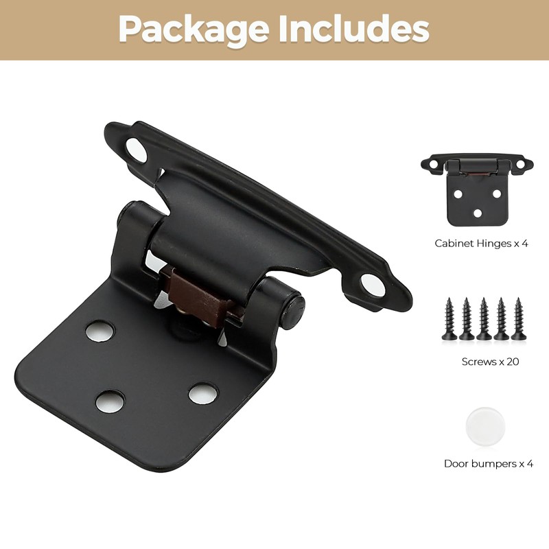 4 Pack 2 Pair Black Cabinet Hinges - 1/2 inch