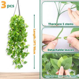 WOHSEROM 3PCS Artificial Hanging Plants Indoor 3ft Fake Ivy Plant Fake Vine Plants for Wedding Wall House Room Patio Indoor Outdoor Home Shelf Office Decor