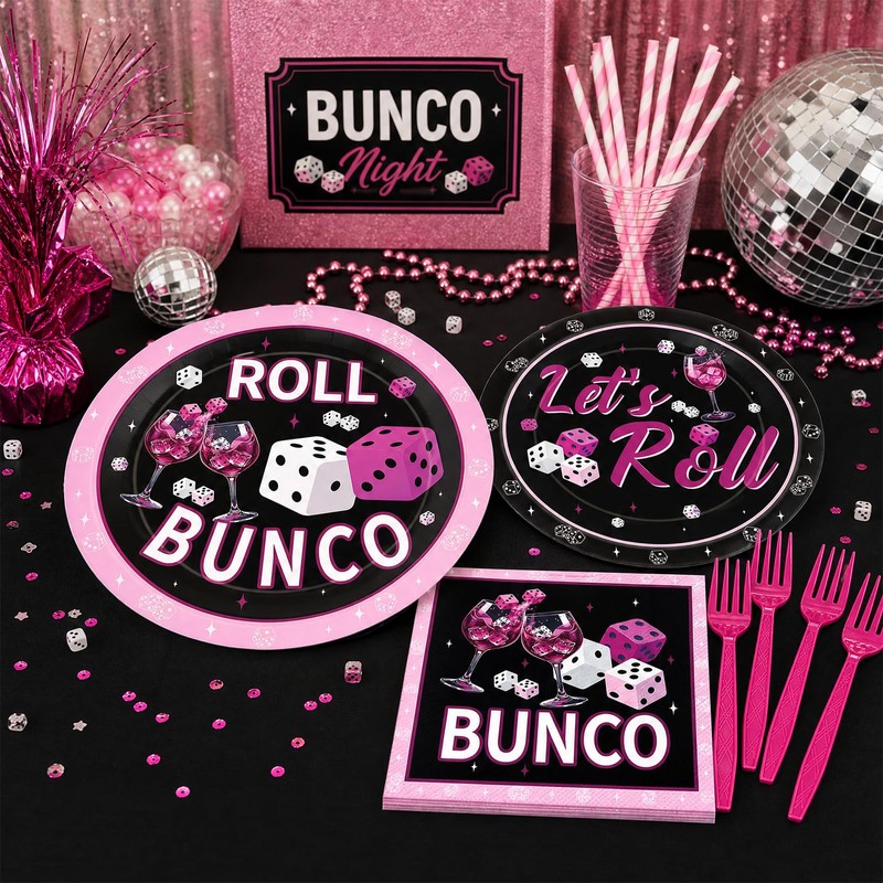 Bunco Party Supplies Decorations - 96 Pcs Game Night Plates