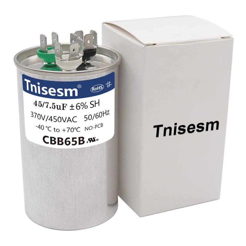 Tnisesm 45+7.5uF 45/7.5 MFD ±6% 370V/440V AC CBB65B Capacitor Dual