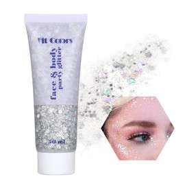 Face Glitter Gel Bestauty 50 g Festival Glitter Gel Body Glitter Cosmetic Face Hair Nails Eyeshadow Long Lasting Sparkling for Party, Festival, Stage, Birthday, Weddings (#5 Silver)