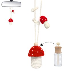 Cute Car Air Freshener Hanging Crochet Car Accessories, Cute Car Fresheners for Women, Cute Air Freshener for Car 10ml Empty Refillable Car Diffuser Air Freshener, Red Mushroom