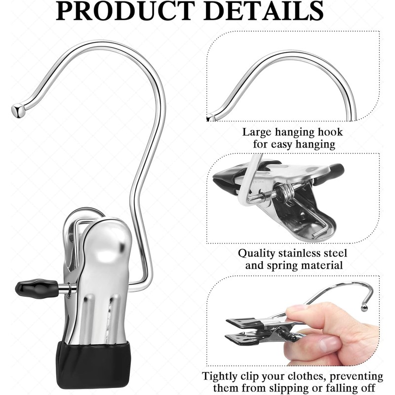 WADY 20PCS Laundry Hanging Hooks Stainless Steel Adjustable Boot Hangers
