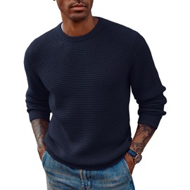PJ PAUL JONES Men's Jumpers Crew Neck Knitted Pullover Sweater Waffle Textured Winter Sweaters XL Navy Blue