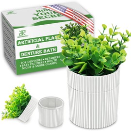 Baño para Dentaduras Postizas, Estuche Invisible para Dentaduras Postizas Diseñado Como Plantas Artificiales En Macetas de Eucalipto, Vaso para Dentaduras Postizas con Colador para Retenedor,