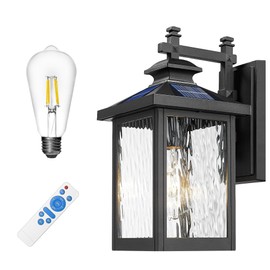 Solar Powered Wall Lights, 14.2" Wall Mount Solar Lights Outdoor Waterproof, Aluminum Outside Porch Lights for House, with 2700K Bulb, 4FYX93B SL BK SW