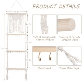 Teniinet Hanging Jewelry Organizer, Boho Macrame Necklace Hanger Wall Mounted with 30 Hooks,Door Hanging Jewelry Holder with Tassel for Necklaces Display Organizer(Necklace Holder)