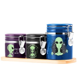KARCOOL Alien Smell Proof Jar Bundle - 3 Pack (1L+2S), Pottery Smell Proof Container with Bamboo Holder Kit, Versatile Airtight Storage Set Cute Mushroom Gifts for Connoisseur - Purple Black Black