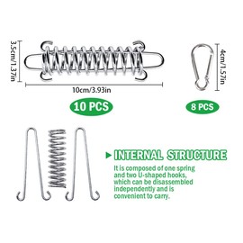 Kellegour Set of 10 Tension Spring Springs, Stainless Steel Springs, Metal Accessories, Tension Springs with 10 Carabiners, for Camping Tent, Awning, Awning, Beach, Camping, Hiking, Picnic