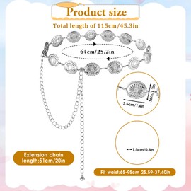 Western Belts for Women, Cowgirl Boho Concho Chain Waist Belt, Silver Adjustable Daisy Sweater Belt for Country Concert Dresses Jeans