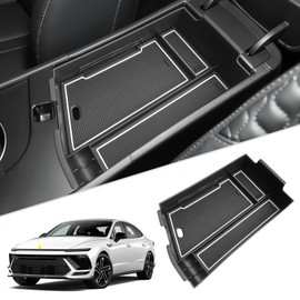 SKTU for 2024 2025 Hyundai Sonata Center Console Organizer 2024 2025 Hyundai Sonata Console Tray Armrest Secondary Storage Box Hyundai Sonata 2024 2025 Accessories with Coin Holder (White)