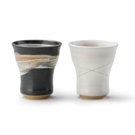 AWASAKA Japanese Tea Cups MINOYAK Ceramic Set, Hand-drawn Patterns, Dishwasher Safe for Hot Cold Drinks (Set of 2)