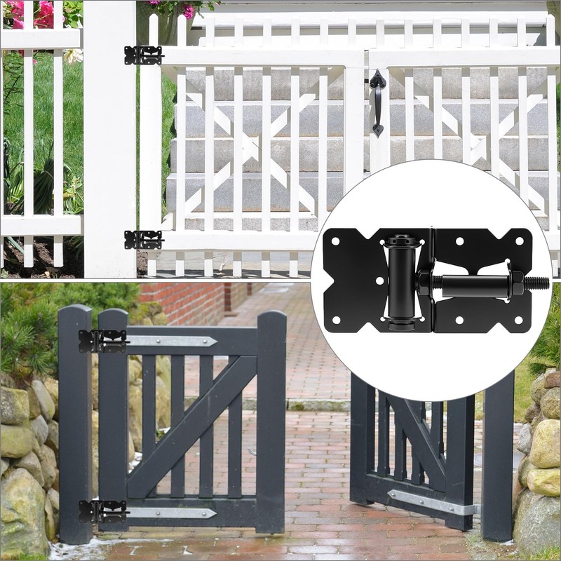QWORK Heavy-Duty Self-Closing Gate Kit - 2 Sets, Hinges and