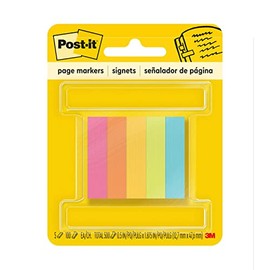 Post-it marcadores de página, colores surtidos, 1/2" x 2", 100 hojas/almohadilla, 5 almohadillas/paquete (670-5AN)