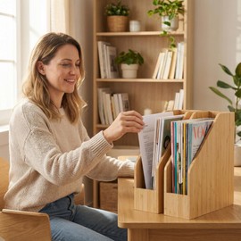 Ninebendstreams 2 Pack Bamboo Magazine File Holder Book Holder Frames
