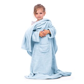 DecoKing Lazy TV Blanket, Microfibre Fleece Blanket with Sleeves, Pockets and Soft Foot Pocket