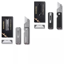 WORKPRO Premium Titanium Utility Knife, CNC Unibody Black/Gray w/10 Extra Blades - Black&Gray