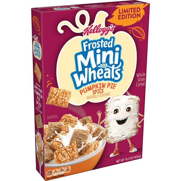 Kellogg's Frosted Mini-Wheats Breakfast Cereal, High Fiber Cereal, Kids Snacks, Pumpkin Spice, 14.3oz Box (1 Box)