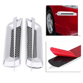 Aramox 2Pcs Vent Hole Covers, Universal Car Side Air Flow Intake Grille Vent Net Cover Decorative Sticker Chrome Silver