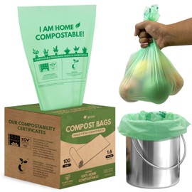 AIRNEX Compostable Trash Bags Small 1.6 Gal - 100 Count Green Compost Bags for Countertop Bin made of Cornstarch - Food Waste Compostable Bags Leakproof & Tear Resistant