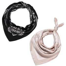 2 Piezas de Bufanda Cuadrada de Seda Artificial para Dama de 68 cm * 68 cm, Bufanda de Seda Turbante Mascarilla Bufanda cuadrada, Patrón de Flores de Anacardo Retro de Moda